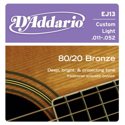 Струны для акустической гитары D'Addario EJ13 BRONZE 80/20